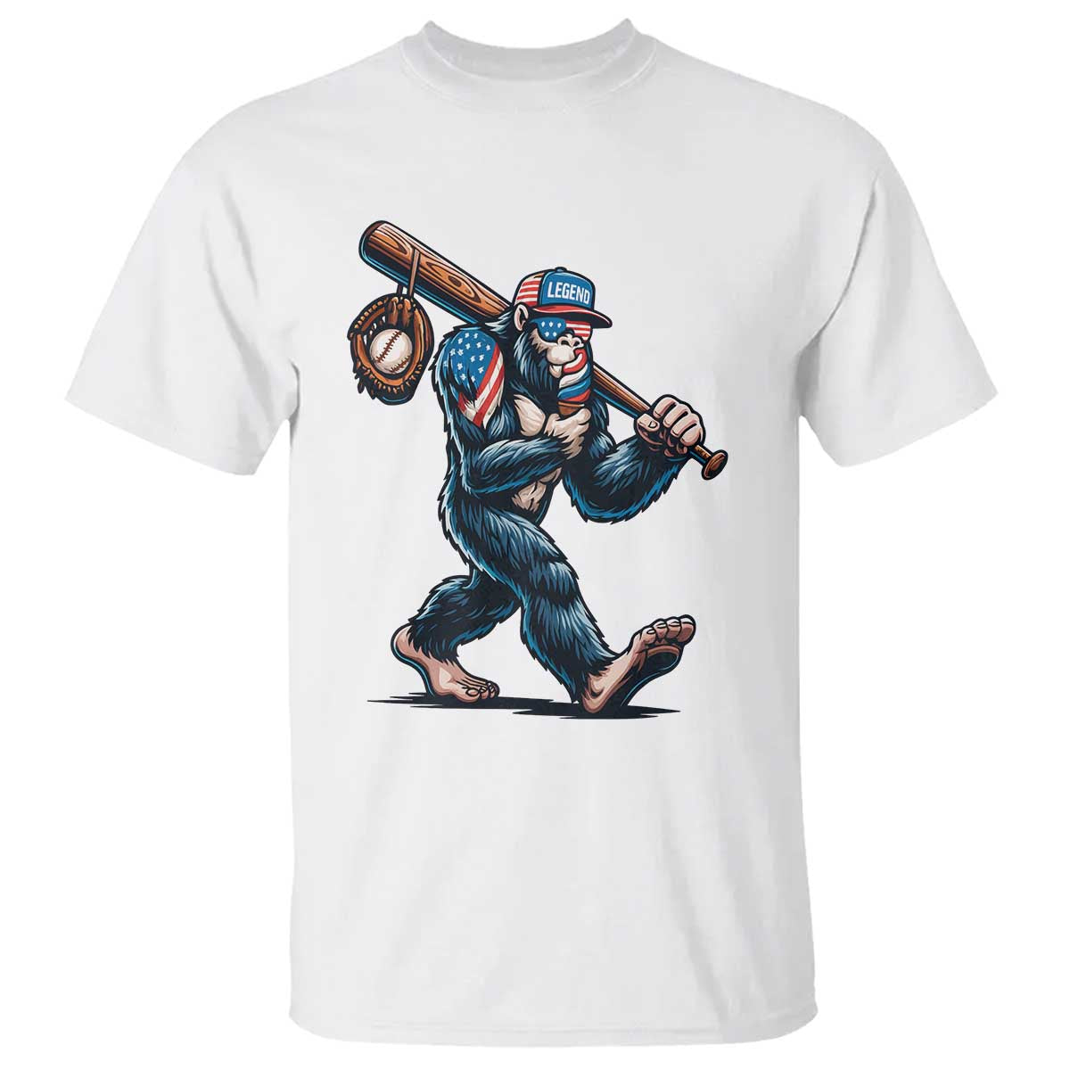 Funny Bigfoot Baseball T Shirt Sasquatch American Flag Ice Cream TS14 White Print Your Wear