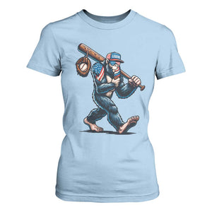 Funny Bigfoot Baseball T Shirt For Women Sasquatch American Flag Ice Cream TS14 Light Blue Print Your Wear