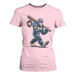 Funny Bigfoot Baseball T Shirt For Women Sasquatch American Flag Ice Cream TS14 Light Pink Print Your Wear