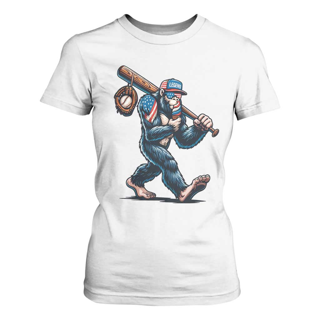 Funny Bigfoot Baseball T Shirt For Women Sasquatch American Flag Ice Cream TS14 White Print Your Wear