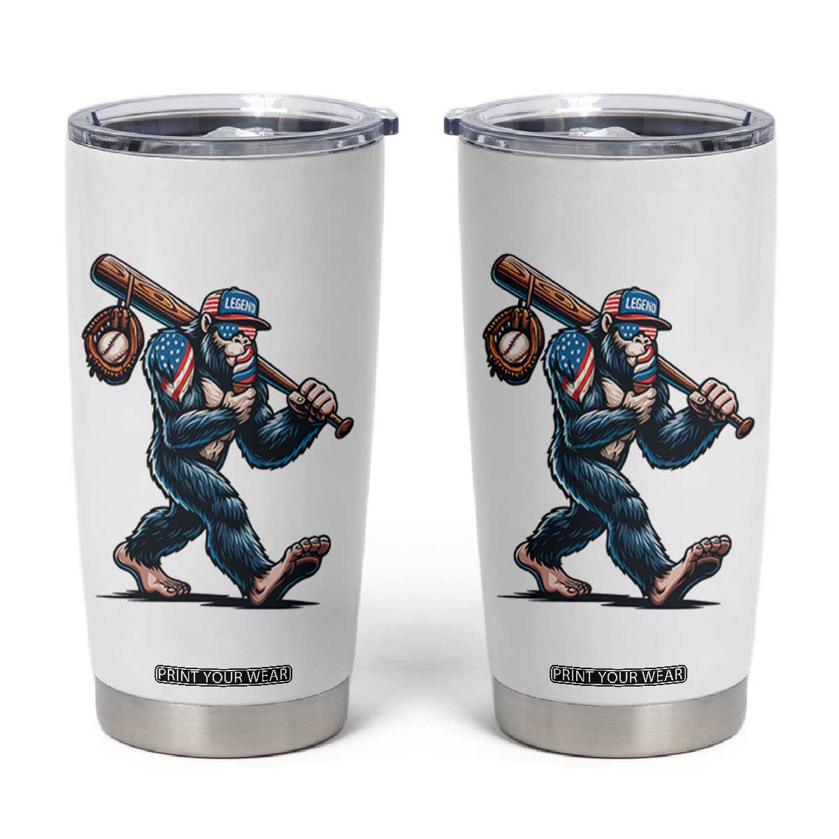 Funny Bigfoot Baseball Tumbler Cup Sasquatch American Flag Ice Cream TS14 White Print Your Wear