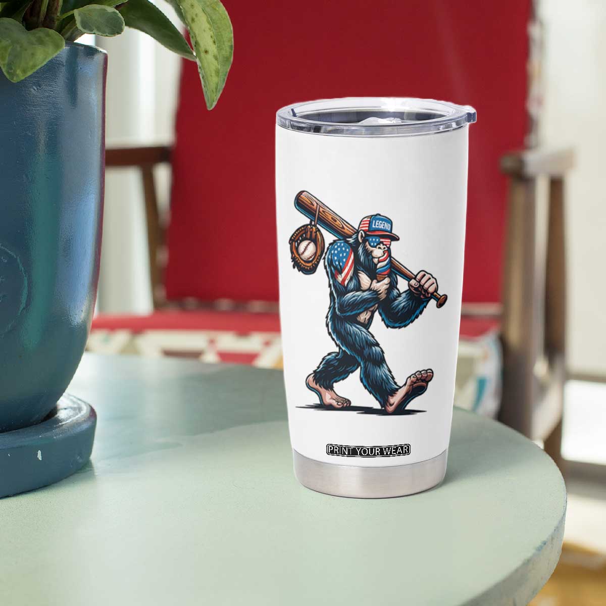 Funny Bigfoot Baseball Tumbler Cup Sasquatch American Flag Ice Cream TS14 Print Your Wear