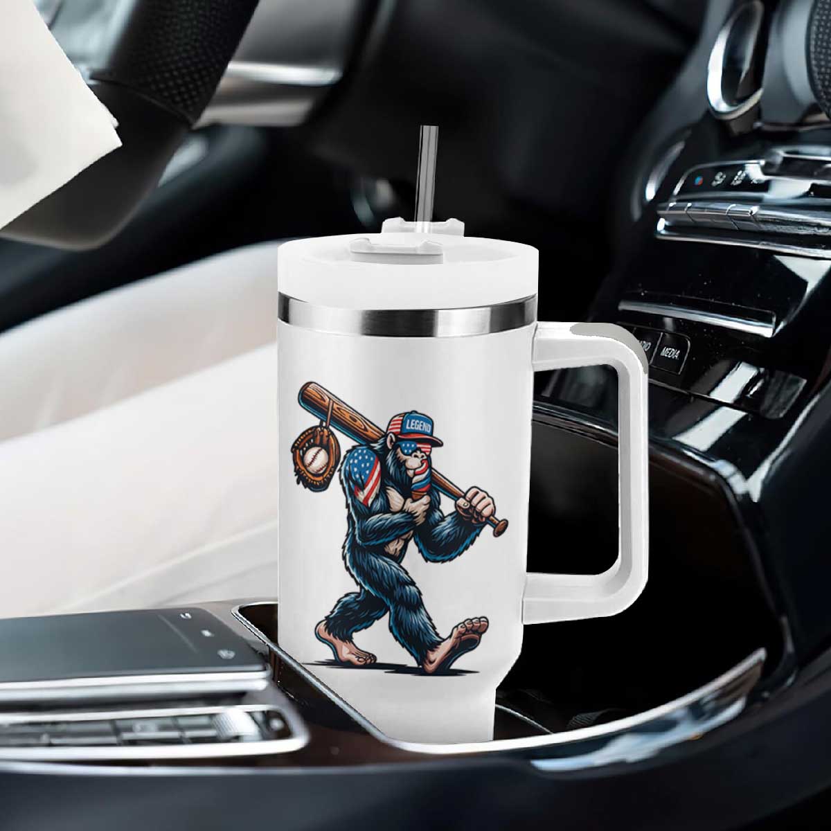 Funny Bigfoot Baseball Tumbler With Handle Sasquatch American Flag Ice Cream TS14 Print Your Wear