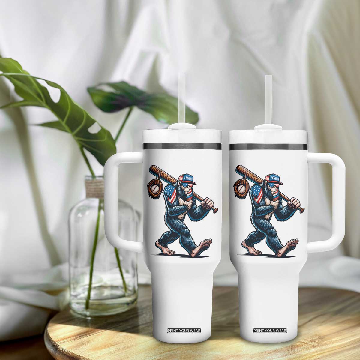Funny Bigfoot Baseball Tumbler With Handle Sasquatch American Flag Ice Cream TS14 Print Your Wear