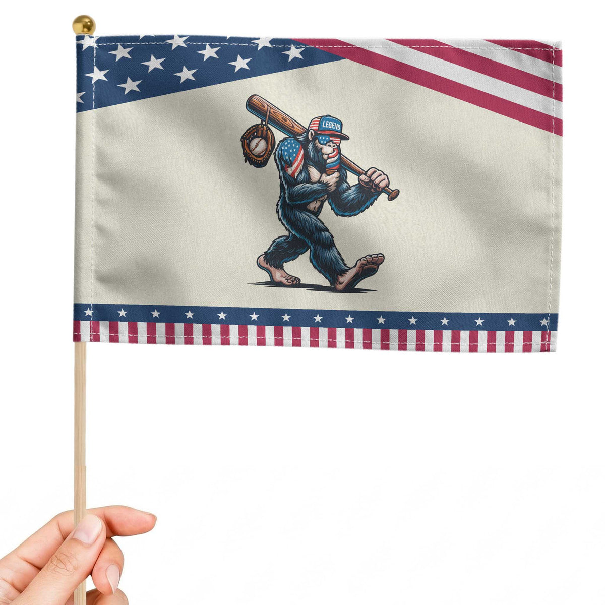 Funny Bigfoot Baseball 4th of July Patriotic Handheld Flag Sasquatch American Flag Ice Cream TS14 Modern 8.2