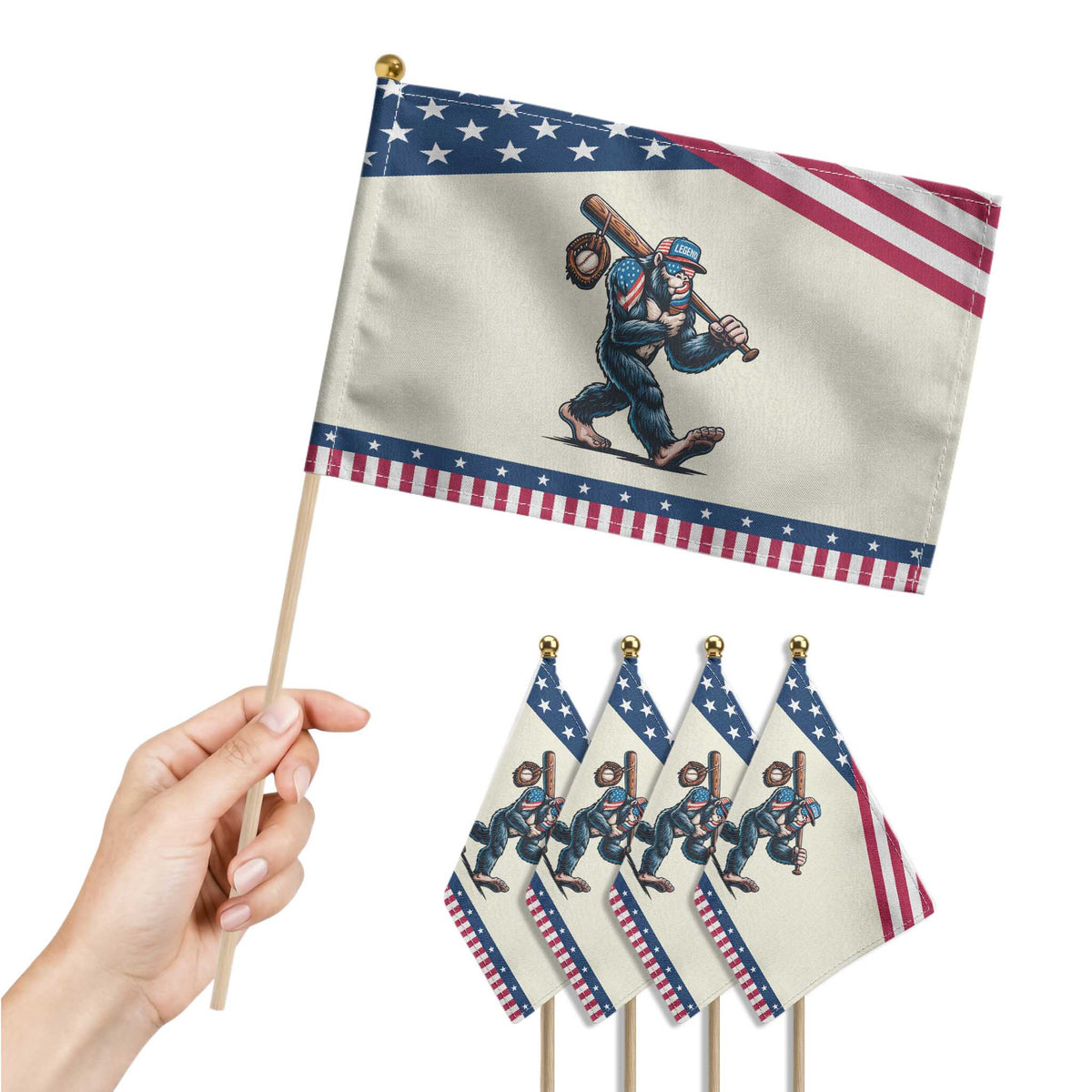 Funny Bigfoot Baseball 4th of July Patriotic Handheld Flag Sasquatch American Flag Ice Cream TS14 Print Your Wear