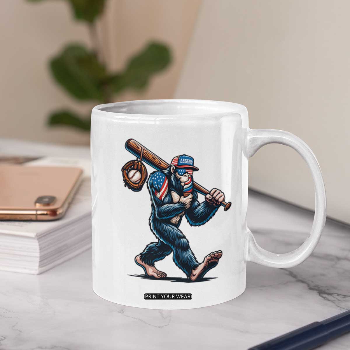 Funny Bigfoot Baseball Coffee Mug Sasquatch American Flag Ice Cream TS14 Print Your Wear