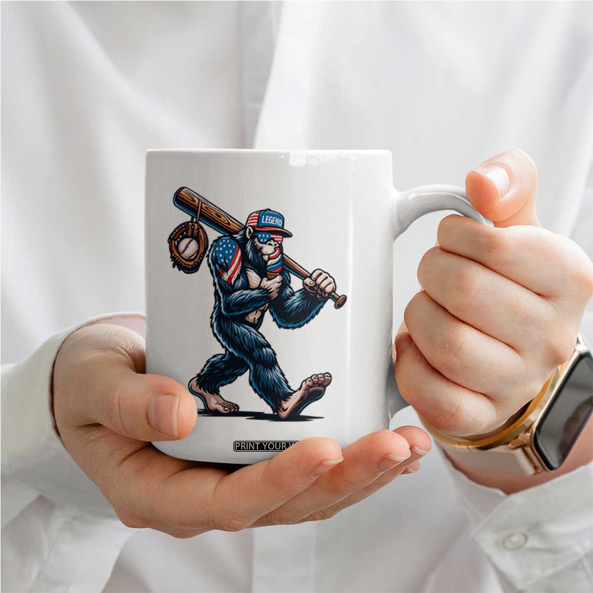 Funny Bigfoot Baseball Coffee Mug Sasquatch American Flag Ice Cream TS14 Print Your Wear