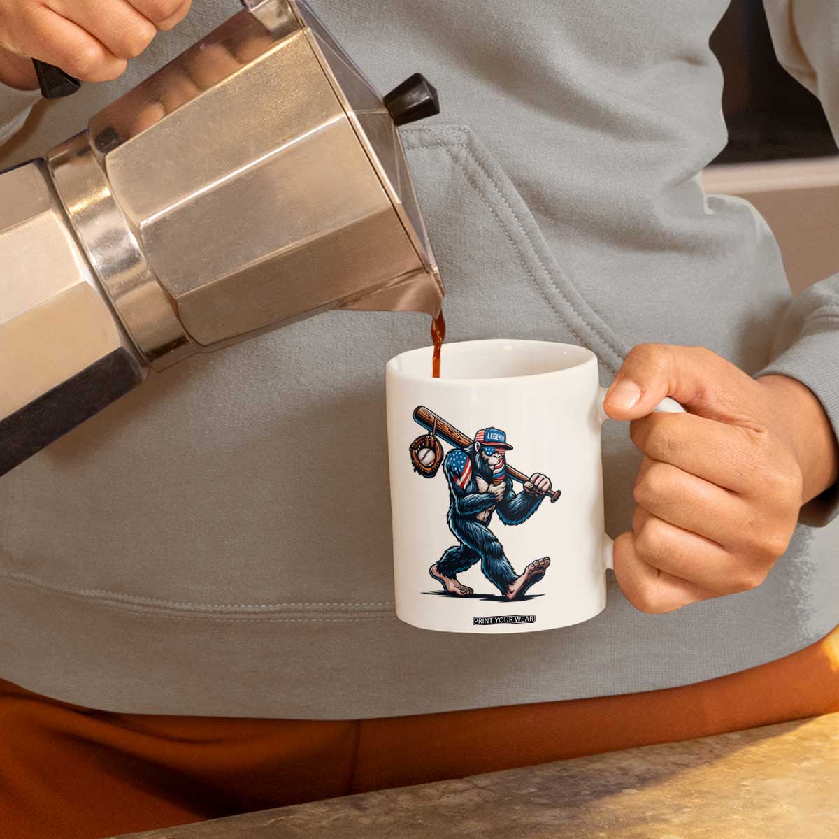 Funny Bigfoot Baseball Coffee Mug Sasquatch American Flag Ice Cream TS14 Print Your Wear