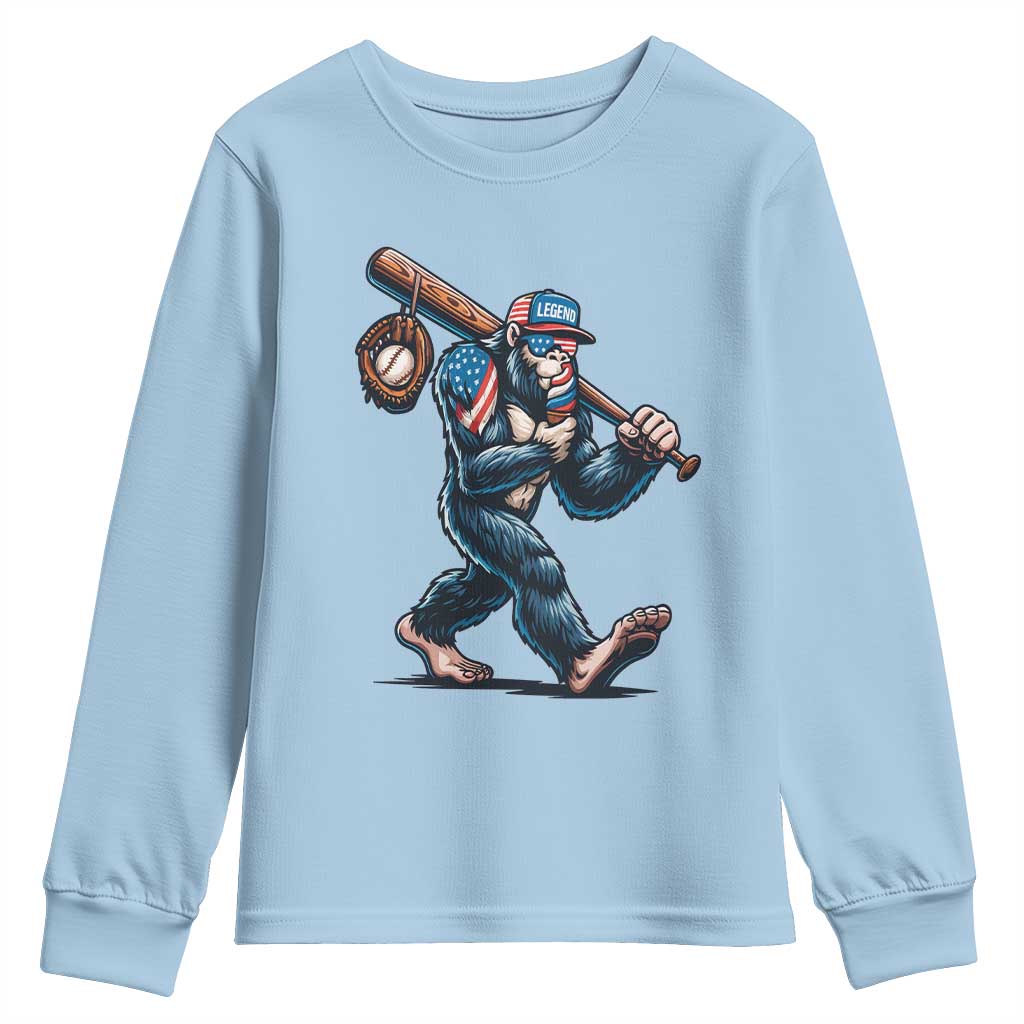 Funny Bigfoot Baseball Youth Sweatshirt Sasquatch American Flag Ice Cream TS14 Light Blue Print Your Wear
