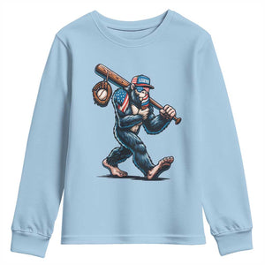 Funny Bigfoot Baseball Youth Sweatshirt Sasquatch American Flag Ice Cream TS14 Light Blue Print Your Wear