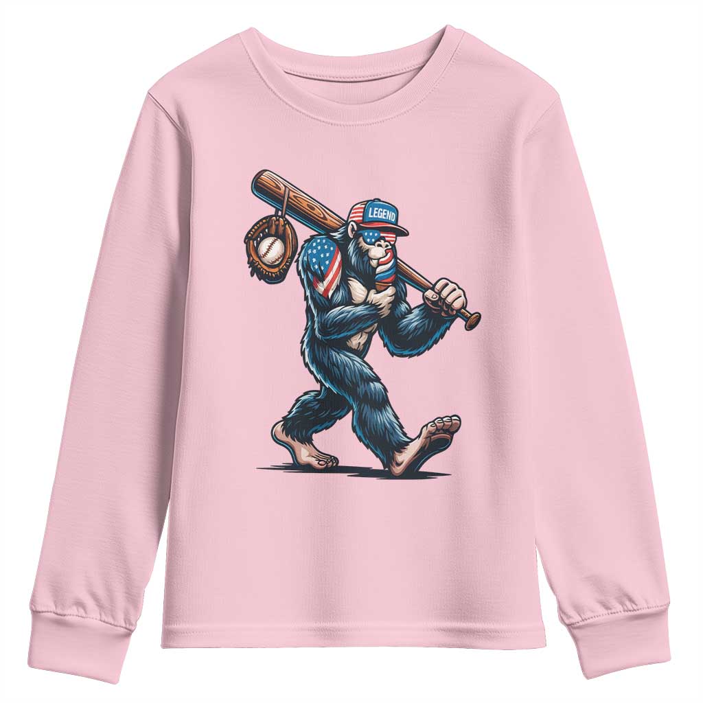 Funny Bigfoot Baseball Youth Sweatshirt Sasquatch American Flag Ice Cream TS14 Light Pink Print Your Wear