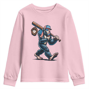 Funny Bigfoot Baseball Youth Sweatshirt Sasquatch American Flag Ice Cream TS14 Light Pink Print Your Wear