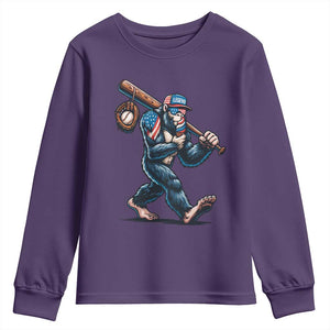 Funny Bigfoot Baseball Youth Sweatshirt Sasquatch American Flag Ice Cream TS14 Purple Print Your Wear
