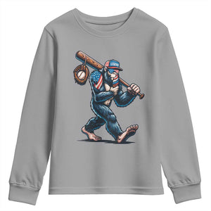 Funny Bigfoot Baseball Youth Sweatshirt Sasquatch American Flag Ice Cream TS14 Sport Gray Print Your Wear
