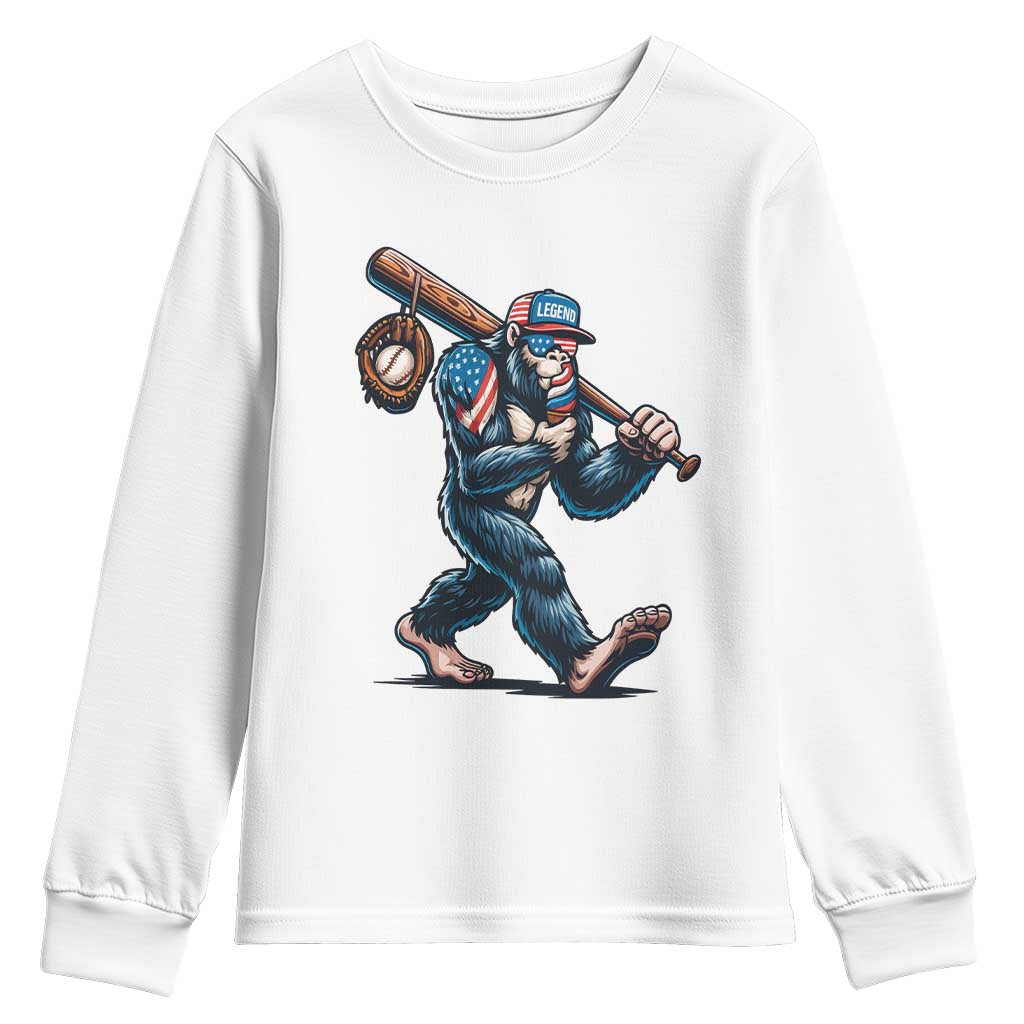 Funny Bigfoot Baseball Youth Sweatshirt Sasquatch American Flag Ice Cream TS14 White Print Your Wear