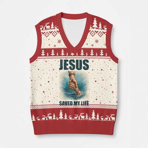 Jesus Saved My Life V-Neck Knit Sweater Vest Christian Bible Verse TS14 Beige Red Print Your Wear