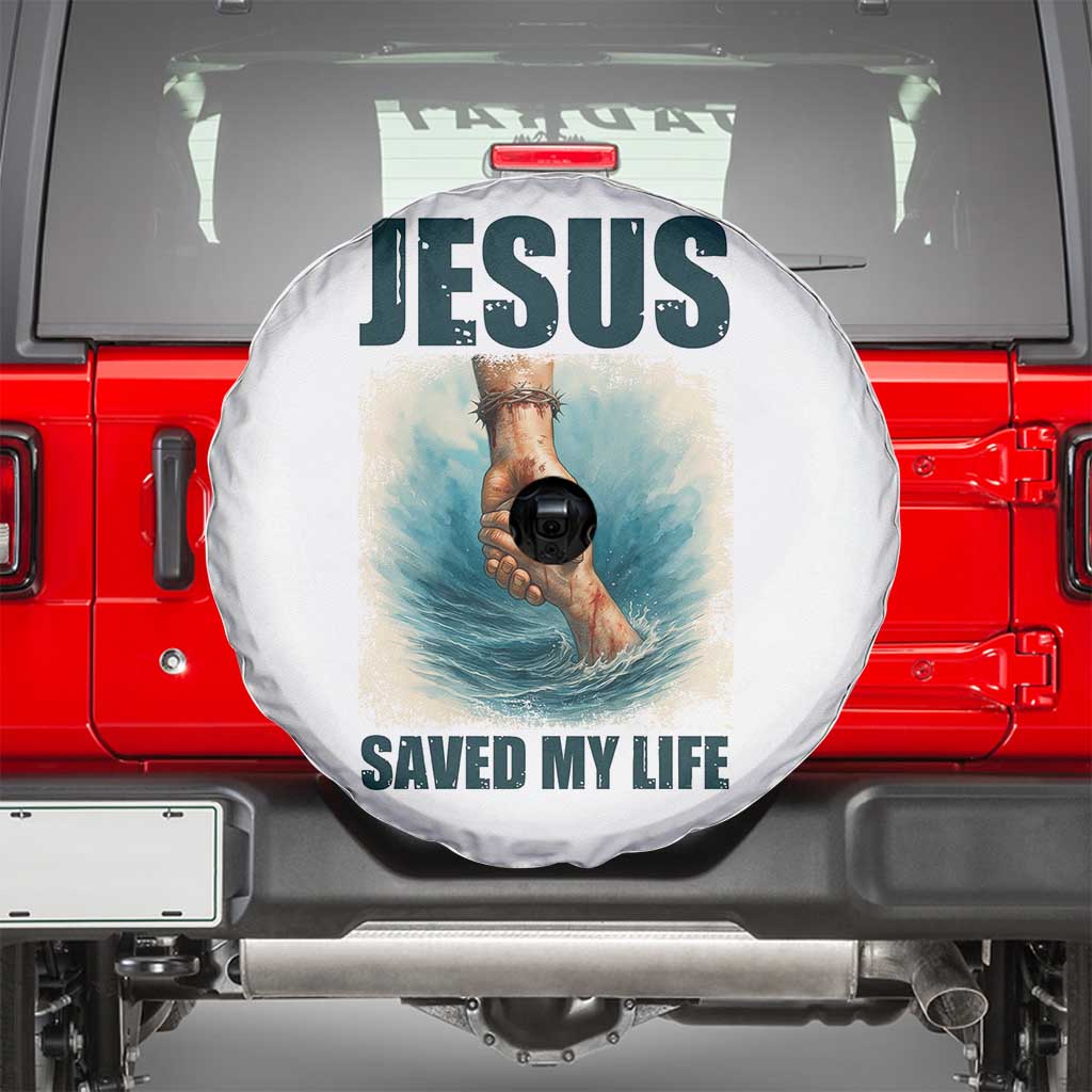 Jesus Saved My Life Spare Tire Cover Christian Bible Verse TS14 White Print Your Wear