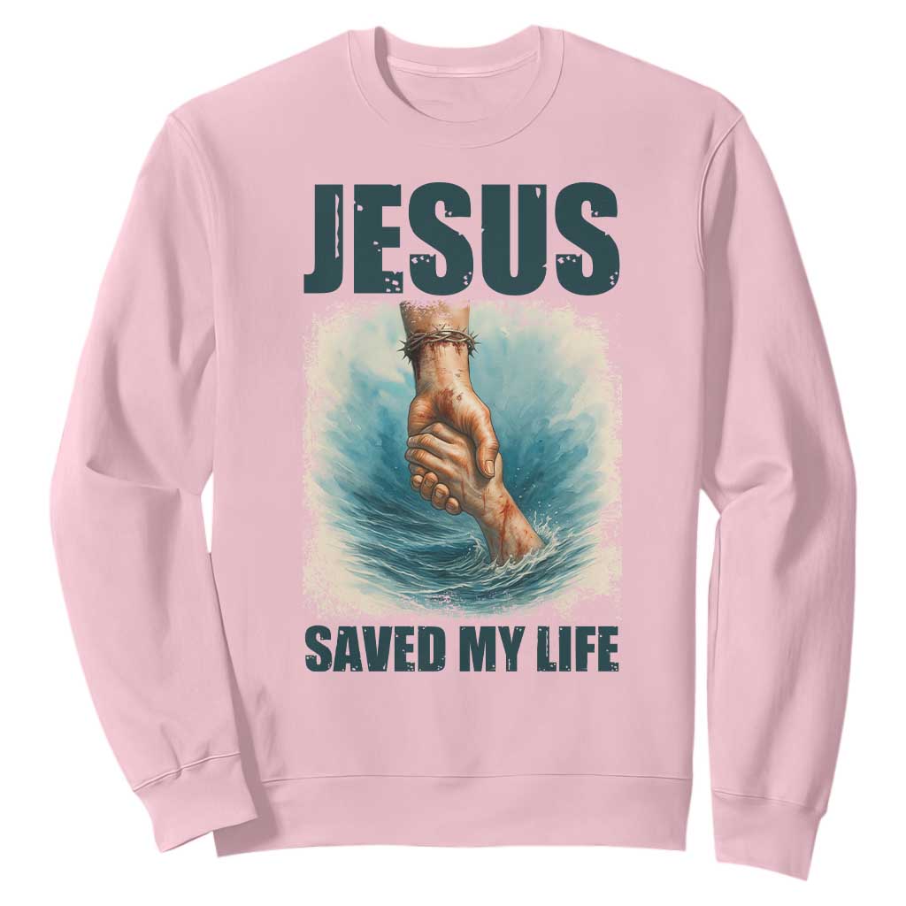 Jesus Saved My Life Sweatshirt Christian Bible Verse TS14 Light Pink Print Your Wear