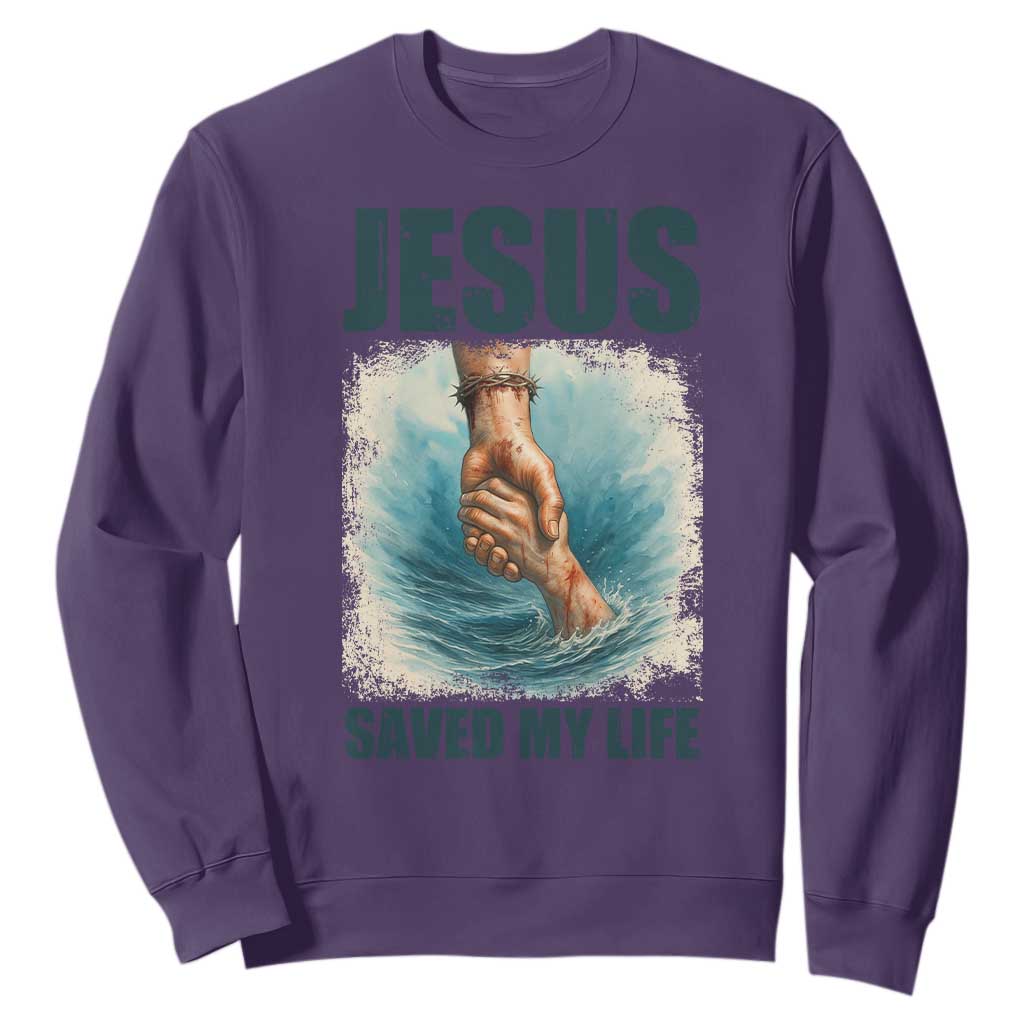 Jesus Saved My Life Sweatshirt Christian Bible Verse TS14 Purple Print Your Wear