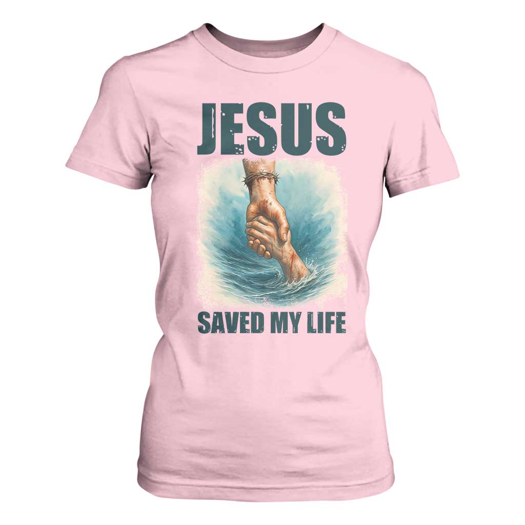 Jesus Saved My Life T Shirt For Women Christian Bible Verse TS14 Light Pink Print Your Wear