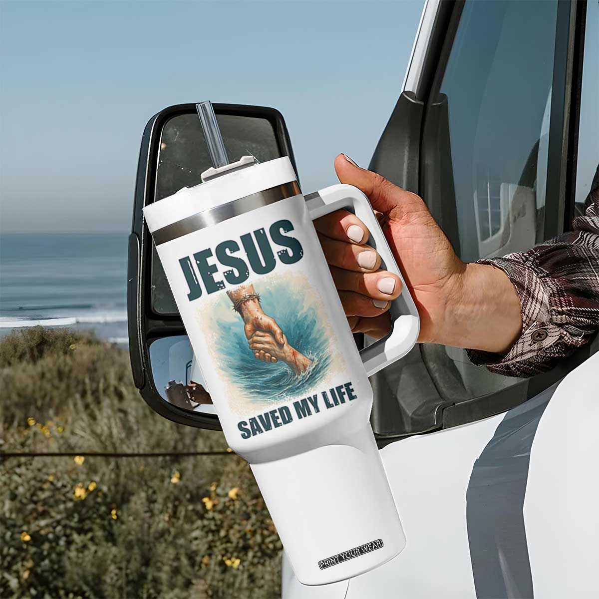 Jesus Saved My Life Tumbler With Handle Christian Bible Verse TS14 Print Your Wear