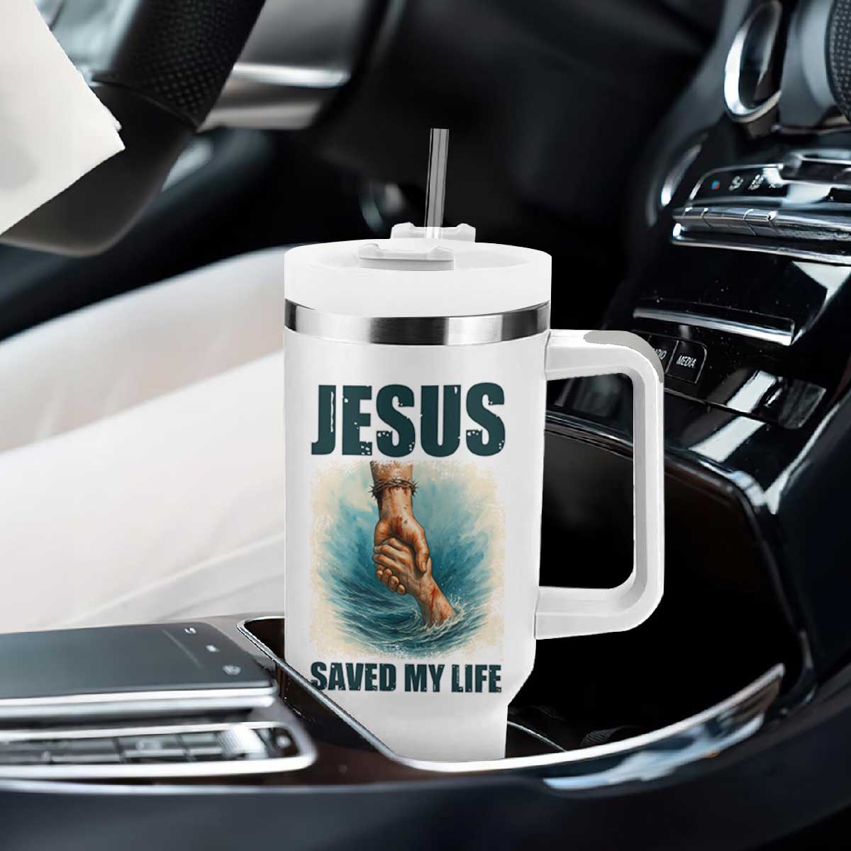 Jesus Saved My Life Tumbler With Handle Christian Bible Verse TS14 Print Your Wear