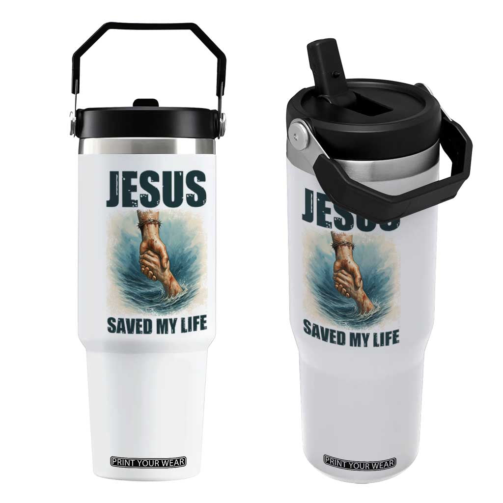 Jesus Saved My Life Flip Straw Tumbler Christian Bible Verse TS14 One Size: 30 oz White Print Your Wear