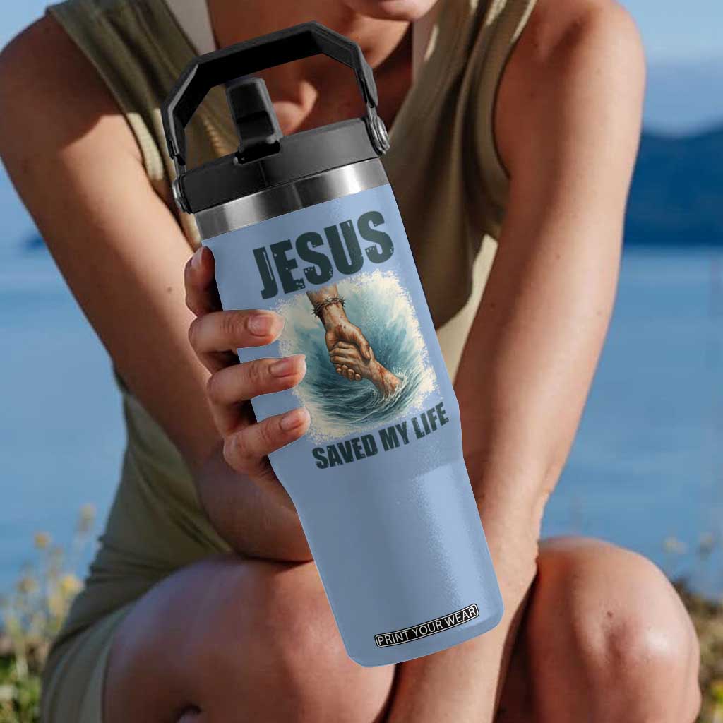 Jesus Saved My Life Flip Straw Tumbler Christian Bible Verse TS14 One Size: 30 oz Light Blue Print Your Wear