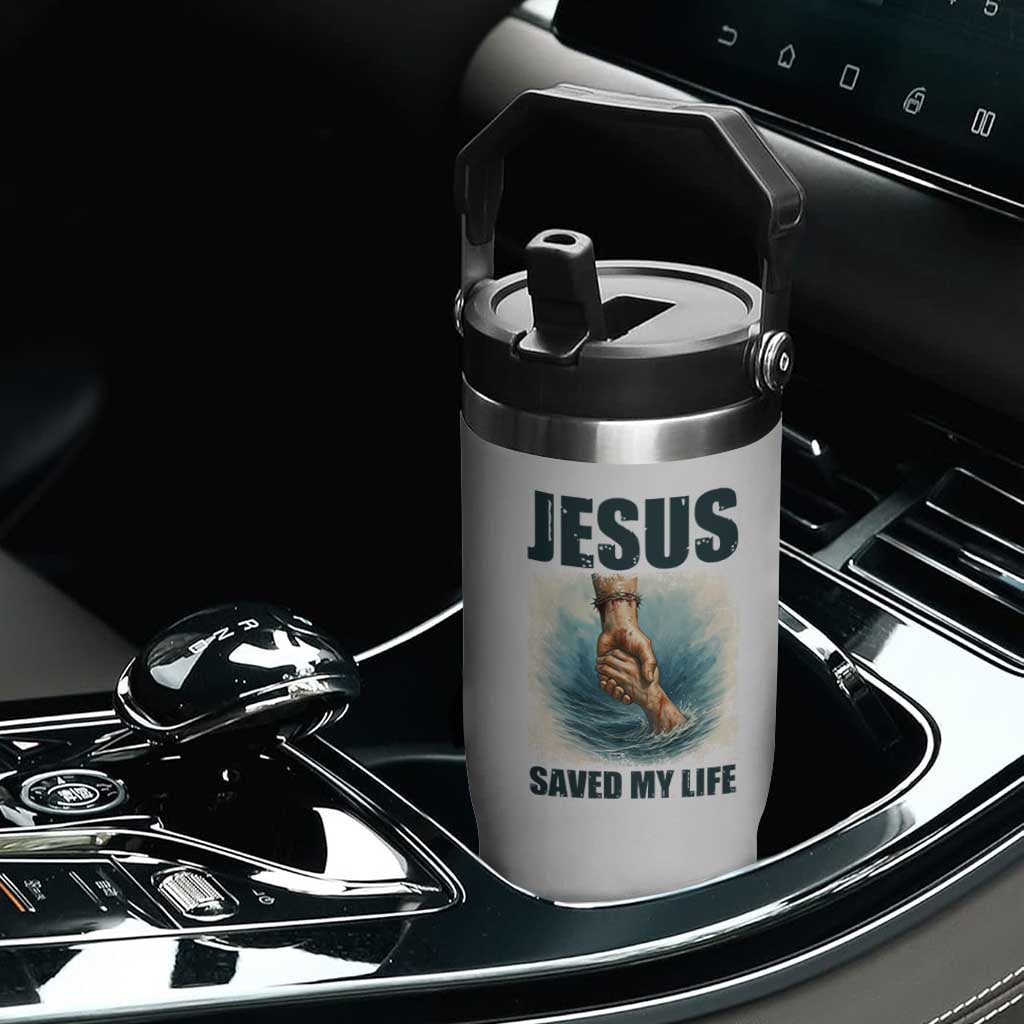Jesus Saved My Life Flip Straw Tumbler Christian Bible Verse TS14 Print Your Wear