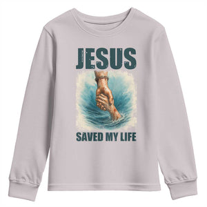 Jesus Saved My Life Youth Sweatshirt Christian Bible Verse TS14 Ice Gray Print Your Wear