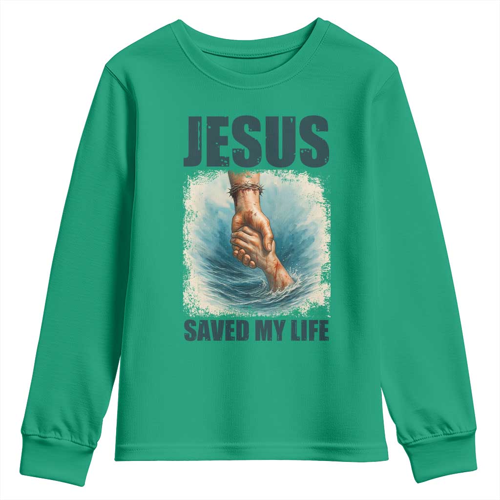 Jesus Saved My Life Youth Sweatshirt Christian Bible Verse TS14 Irish Green Print Your Wear