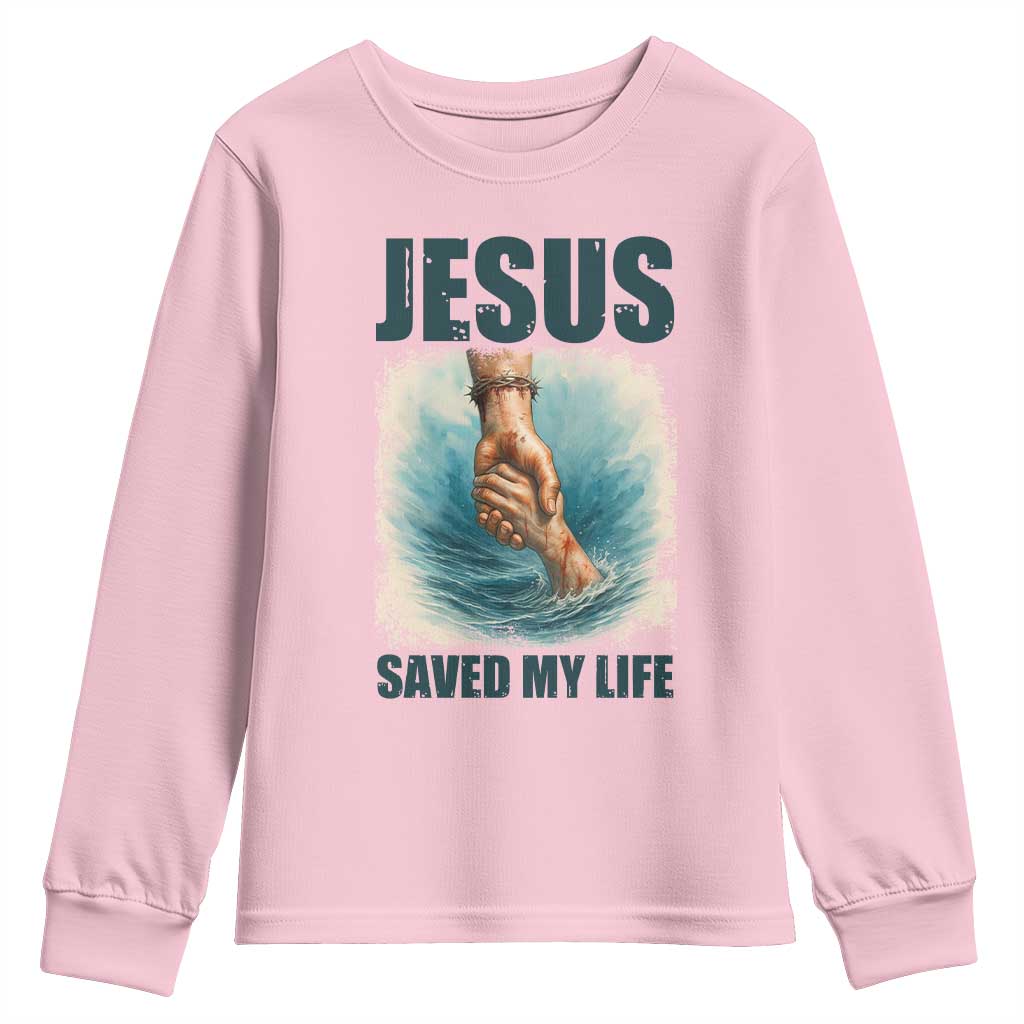Jesus Saved My Life Youth Sweatshirt Christian Bible Verse TS14 Light Pink Print Your Wear