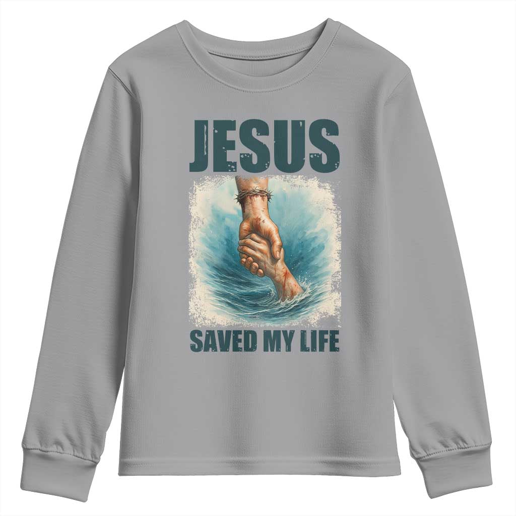 Jesus Saved My Life Youth Sweatshirt Christian Bible Verse TS14 Sport Gray Print Your Wear
