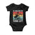 Hit Hard Run Fast Turn Left Baby Onesie Funny Jesus Baseball Player TS14 Black Print Your Wear