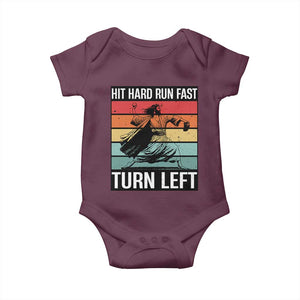 Hit Hard Run Fast Turn Left Baby Onesie Funny Jesus Baseball Player TS14 Maroon Print Your Wear