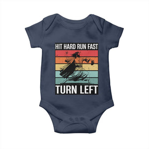 Hit Hard Run Fast Turn Left Baby Onesie Funny Jesus Baseball Player TS14 Navy Print Your Wear