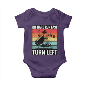 Hit Hard Run Fast Turn Left Baby Onesie Funny Jesus Baseball Player TS14 Purple Print Your Wear