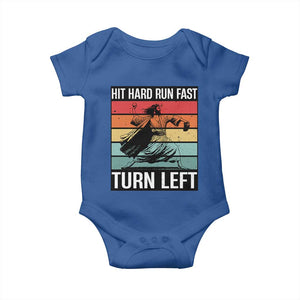Hit Hard Run Fast Turn Left Baby Onesie Funny Jesus Baseball Player TS14 Royal Blue Print Your Wear