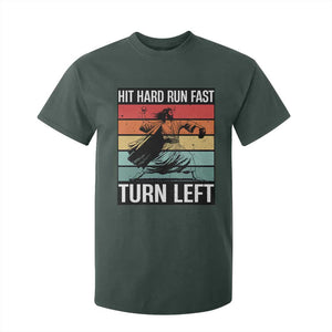 Hit Hard Run Fast Turn Left T Shirt For Kid Funny Jesus Baseball Player TS14 Dark Forest Green Print Your Wear