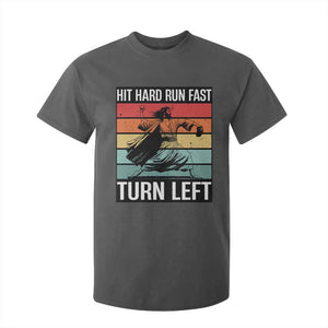 Hit Hard Run Fast Turn Left T Shirt For Kid Funny Jesus Baseball Player TS14 Dark Heather Print Your Wear