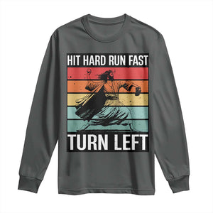 Hit Hard Run Fast Turn Left Long Sleeve Shirt Funny Jesus Baseball Player TS14 Dark Heather Print Your Wear