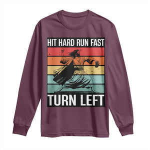 Hit Hard Run Fast Turn Left Long Sleeve Shirt Funny Jesus Baseball Player TS14 Maroon Print Your Wear