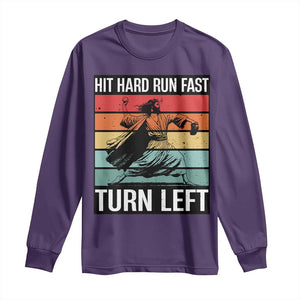 Hit Hard Run Fast Turn Left Long Sleeve Shirt Funny Jesus Baseball Player TS14 Purple Print Your Wear