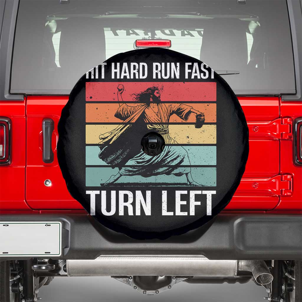 Hit Hard Run Fast Turn Left Spare Tire Cover Funny Jesus Baseball Player TS14 Black Print Your Wear