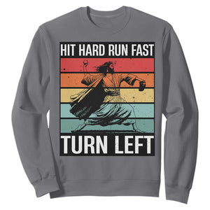 Hit Hard Run Fast Turn Left Sweatshirt Funny Jesus Baseball Player TS14 Charcoal Print Your Wear