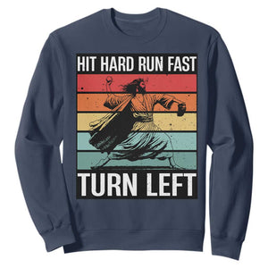 Hit Hard Run Fast Turn Left Sweatshirt Funny Jesus Baseball Player TS14 Navy Print Your Wear