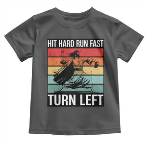 Hit Hard Run Fast Turn Left Toddler T Shirt Funny Jesus Baseball Player TS14 Dark Heather Print Your Wear