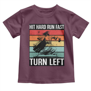 Hit Hard Run Fast Turn Left Toddler T Shirt Funny Jesus Baseball Player TS14 Maroon Print Your Wear