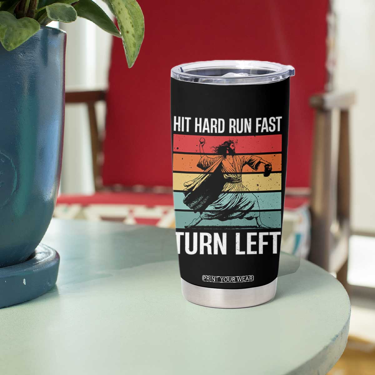 Hit Hard Run Fast Turn Left Tumbler Cup Funny Jesus Baseball Player TS14 Print Your Wear